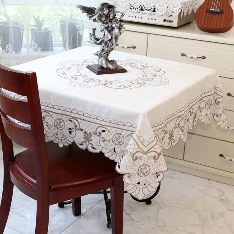AMZALI Square Tablecloth - Stain Resistant Spillproof Flower Embroidered Lace Tablecloths Washable Table Cloth for Dining Room Kitchen Home Decor (Square, 57 X 57 inch) - Image 2